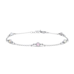 Diamond Shape Charm Bracelet with Gemstones in 925 Sterling Silver with Blue Topaz, Citrine, Pink Tourmaline, Peridot, and Garnet