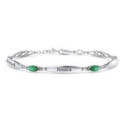 Engravable Family Bracelet with Marquise Birthstones (1-5 Stones)