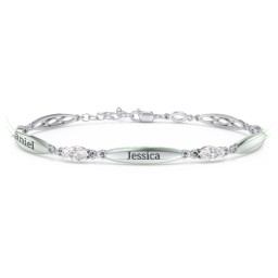 Engravable Family Bracelet with Marquise Birthstones (1-5 Stones) in 925 Sterling Silver with Diamond, Peridot, and Citrine