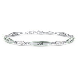 Engravable Family Bracelet with Marquise Birthstones (1-5 Stones) in 925 Sterling Silver with Diamond, Peridot, and Citrine