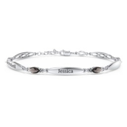 Engravable Family Bracelet with Marquise Birthstones (1-5 Stones) in 925 Sterling Silver with Smokey Quartz, Peridot, and Citrine