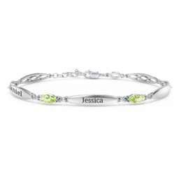 Engravable Family Bracelet with Marquise Birthstones (1-5 Stones) in 925 Sterling Silver with Peridot and Citrine