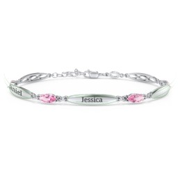 Engravable Family Bracelet with Marquise Birthstones (1-5 Stones) in 925 Sterling Silver with Pink Tourmaline, Peridot, and Citrine