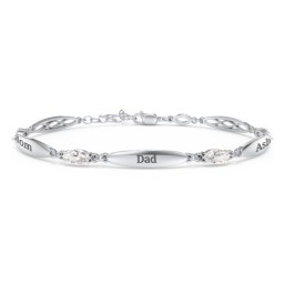 Engravable Family Bracelet with Marquise Birthstones (1-5 Stones) in 925 Sterling Silver with Cubic Zirconia, Peridot, and Citrine