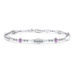 Engravable Modern Family Bracelet with Round Birthstones (1-5 Stones)