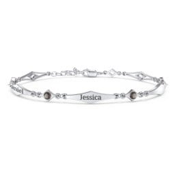 Engravable Modern Family Bracelet with Round Birthstones (1-5 Stones)