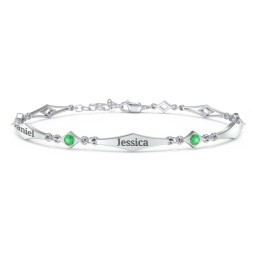 Engravable Modern Family Bracelet with Round Birthstones (1-5 Stones)