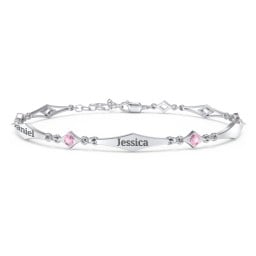 Engravable Modern Family Bracelet with Round Birthstones (1-5 Stones)