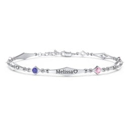 Engravable Modern Family Bracelet with Round Birthstones (1-5 Stones)