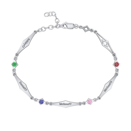 Engravable Modern Family Bracelet with Round Birthstones (1-5 Stones)