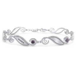 Engravable Beaded Family Bracelet with Round Birthstones (1-6 Stones) in 925 Sterling Silver