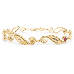 Engravable Beaded Family Bracelet with Round Birthstones (1-6 Stones) in 9K Solid Yellow Gold with White Premium Zirconia, Golden Yellow Premium Zirconia, Red Premium Zirconia, Fancy Blue Premium Zirconia, Pink Tourmaline, and Emerald