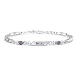 Engravable Classic Family Bracelet with Round Birthstones (1-5 Stones) in 925 Sterling Silver with Alexandrite, Peridot, and Blue Topaz