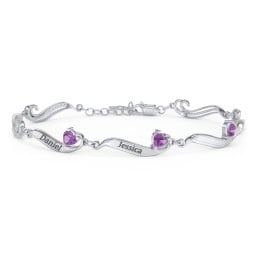 Engravable Milgrain Family Bracelet with Heart Birthstones (1-7 Stones)