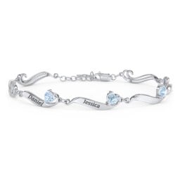 Engravable Milgrain Family Bracelet with Heart Birthstones (1-7 Stones)