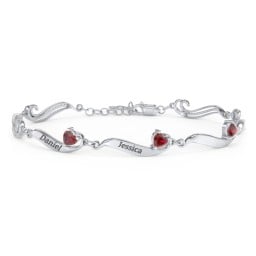 Engravable Milgrain Family Bracelet with Heart Birthstones (1-7 Stones)