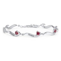 Engravable Milgrain Family Bracelet with Heart Birthstones (1-7 Stones)