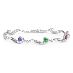 Engravable Milgrain Family Bracelet with Heart Birthstones (1-7 Stones)