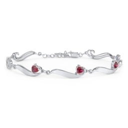 Engravable Milgrain Family Bracelet with Heart Birthstones (1-7 Stones)