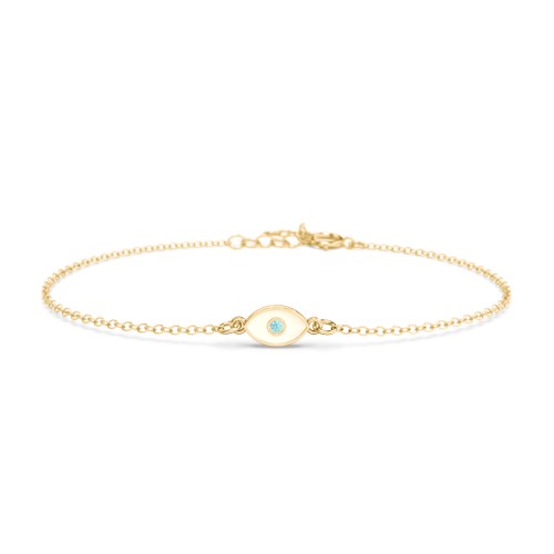 Evil Eye Bracelet with Accent Stone and Cold Enamel – 18K Gold Plated Silver with Mint Premium Zirconia