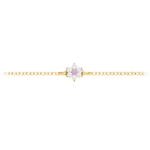 Flower Cluster Bracelet – 9kt Yellow Gold with Amethyst Premium Zirconia and White Premium Zirconia