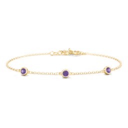 Bezel-Set Round Stone Station Bracelet in 18K Gold Plated Silver with Amethyst, Pink Tourmaline, Blue Topaz, and Smokey Quartz