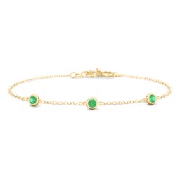 Bezel-Set Round Stone Station Bracelet in 18K Gold Plated Silver with Emerald, Pink Tourmaline, Blue Topaz, and Smokey Quartz