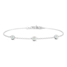 Bezel-Set Round Stone Station Bracelet in 925 Sterling Silver with Opal