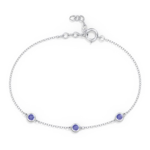 Bezel-Set Round Stone Station Bracelet – Sterling Silver with Blue Sapphire