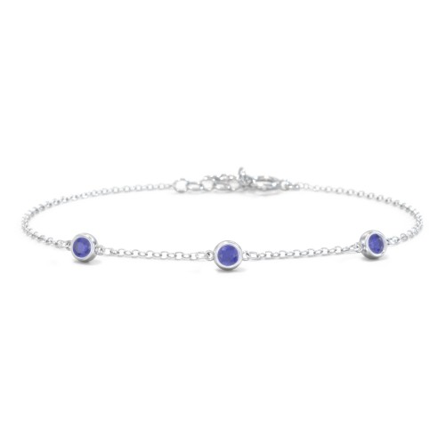 Bezel-Set Round Stone Station Bracelet – Sterling Silver with Blue Sapphire
