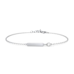 Engravable Bar Bracelet with Bezel Set Stone