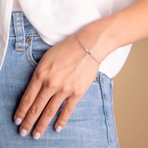 Engravable Bar Bracelet with Bezel Set Stone