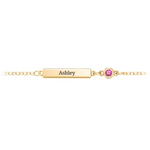 Engravable Bar Bracelet with Bezel Set Stone