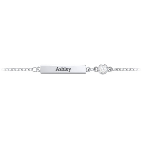 Engravable Bar Bracelet with Bezel Set Stone – Sterling Silver with Diamond