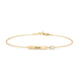 Engravable Bar Bracelet with Bezel Set Stone in 18K Gold Plated Silver with Blue Topaz