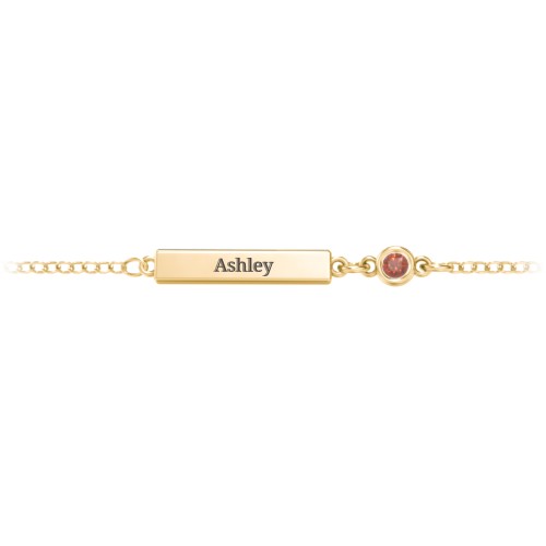 Engravable Bar Bracelet with Bezel Set Stone – 18K Gold Plated Silver with Garnet