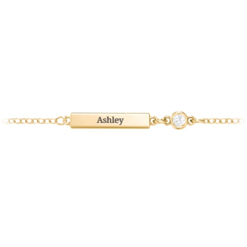 Engravable Bar Bracelet with Bezel Set Stone – 18K Gold Plated Silver with Diamond
