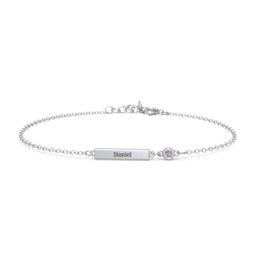 Engravable Bar Bracelet with Bezel Set Stone in 925 Sterling Silver with Alexandrite