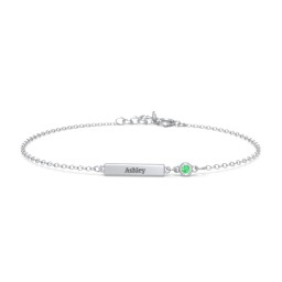 Engravable Bar Bracelet with Bezel Set Stone in 925 Sterling Silver with Emerald