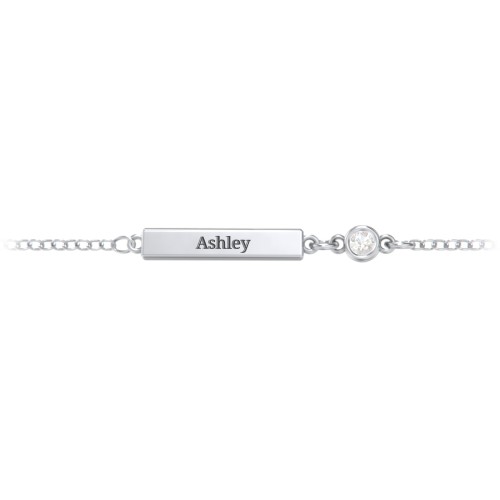 Engravable Bar Bracelet with Bezel Set Stone – Sterling Silver with Cubic Zirconia