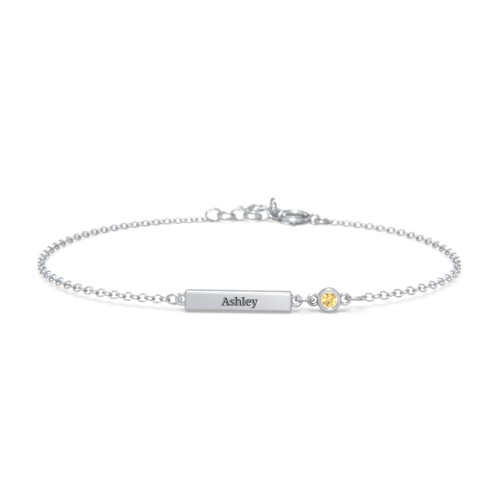 Engravable Bar Bracelet with Bezel Set Stone – Sterling Silver with Citrine