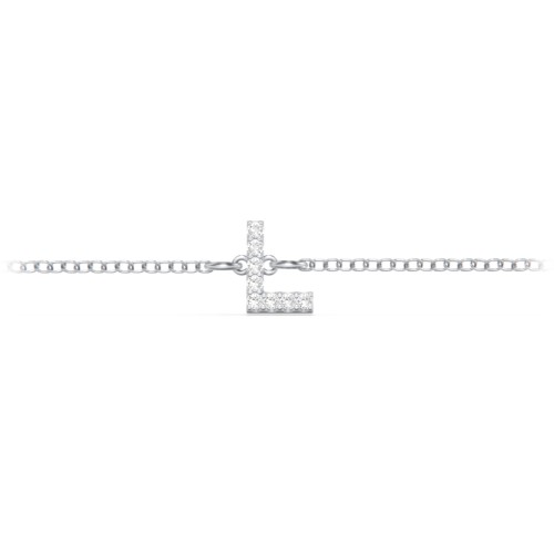 Pavé Initial Bracelet - L – Sterling Silver with White Premium Zirconia