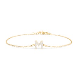 Pavé Initial Bracelet - M in 18K Gold Plated Silver with White Premium Zirconia