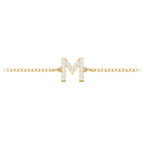 Pavé Initial Bracelet - M – 18K Gold Plated Silver with White Premium Zirconia