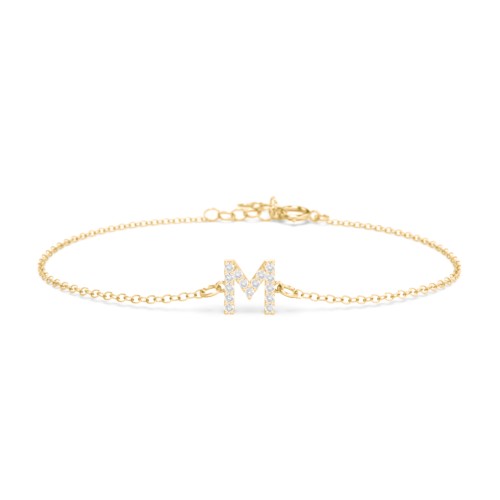 Pavé Initial Bracelet - M – 18K Gold Plated Silver with White Premium Zirconia