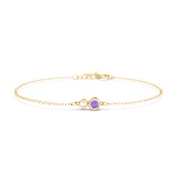 Generations 2-Stone Bezel Set Mother's Bracelet in 9K Solid Yellow Gold with Amethyst and Cubic Zirconia