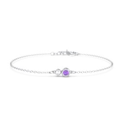 Generations 2-Stone Bezel Set Mother's Bracelet in 925 Sterling Silver with Amethyst and Cubic Zirconia