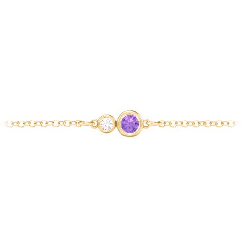 Generations 2-Stone Bezel Set Mother's Bracelet – 9kt Yellow Gold with Amethyst and Cubic Zirconia