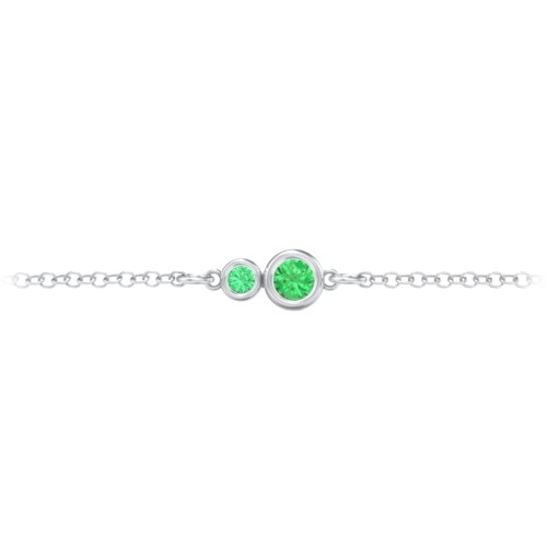 Generations 2-Stone Bezel Set Mother's Bracelet – Sterling Silver with Emerald