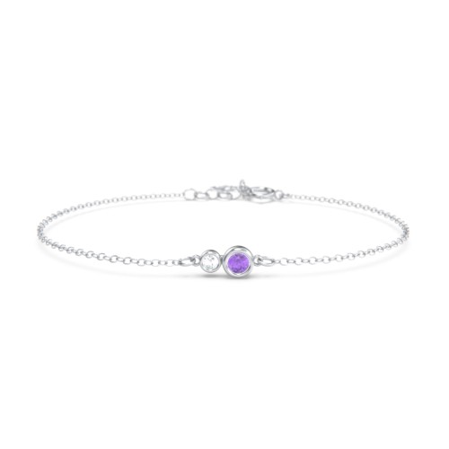 Generations 2-Stone Bezel Set Mother's Bracelet – Sterling Silver with Amethyst and Cubic Zirconia
